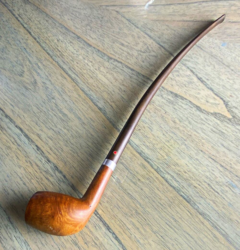Billiard Wooden Tobacco Smoking Pipe w Long Brown Stem Long Stem Pipe aged Briar